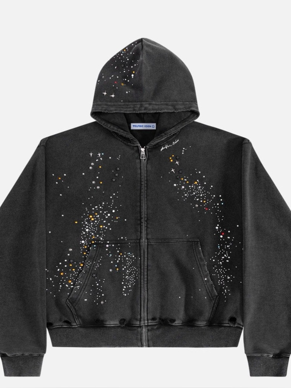 Aelfric Eden faded Black Zip Hoodie with rhinestones